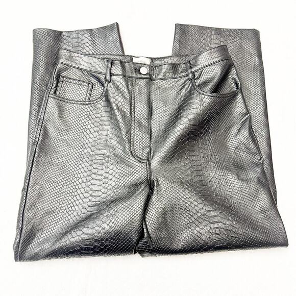 Wilfred by Aritzia Black Faux Snakeskin Patterned Wide Leg Pant Size 10 - Picture 4 of 9